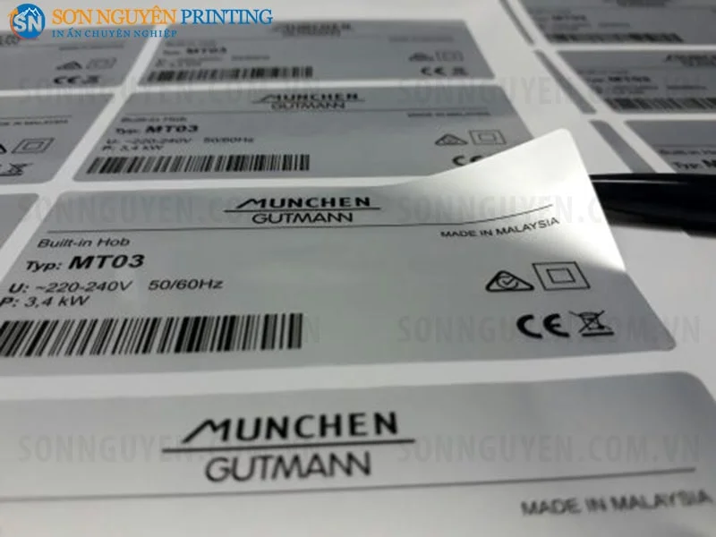 Tem thông số kỹ thuật cho máy móc thường được in trên decal xi bạc Tem thông số kỹ thuật cho máy móc thường được in trên decal xi bạc